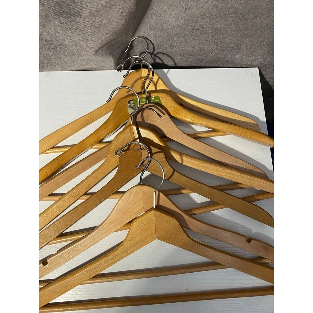 Vintage Wooden Suit Hangers Lot - Classic Contoured Style (5 pcs)